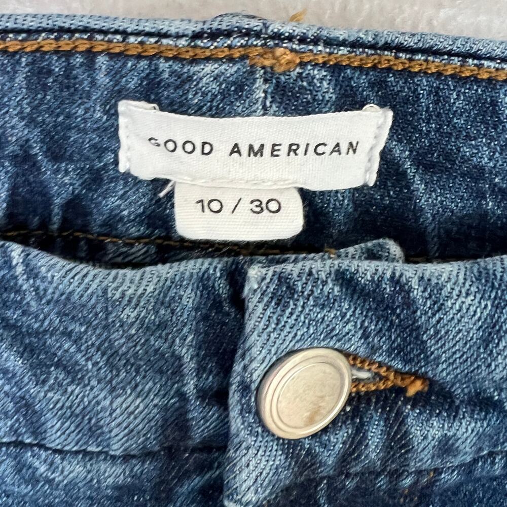 Good American Good Icon Jeans Dark Blue High Rise Sz 10/30 Straight Leg Stretch - Picture 9 of 11